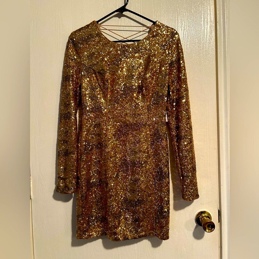 Guess Gold Sequin Dress For Party